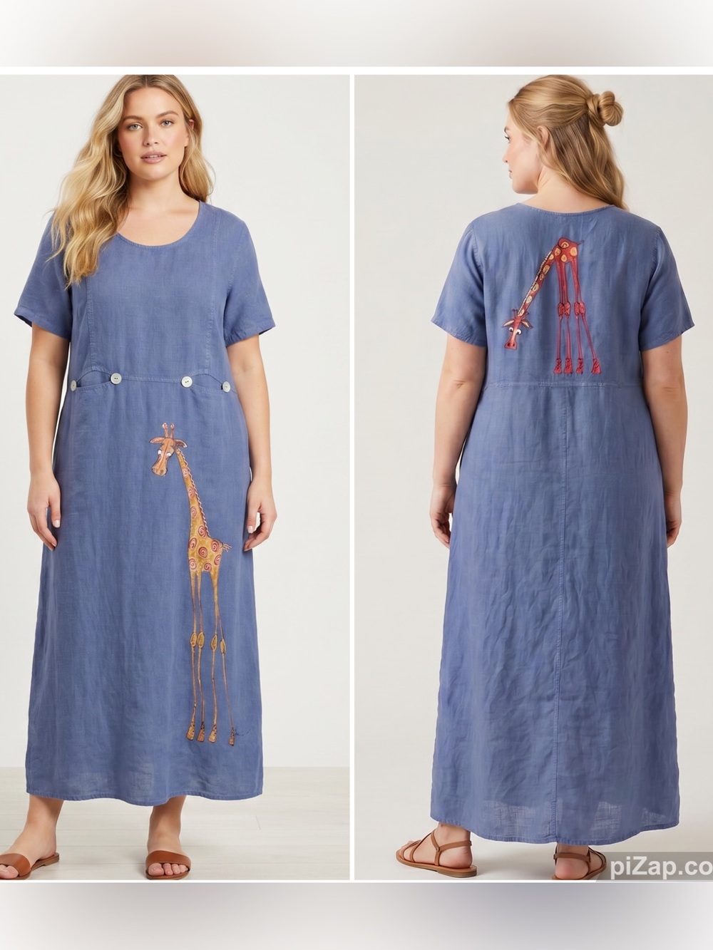 VINTAGE FOCUS 100% Linen Giraffe Maxi Dress